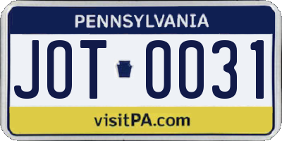 PA license plate JOT0031