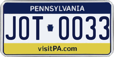 PA license plate JOT0033
