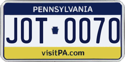 PA license plate JOT0070