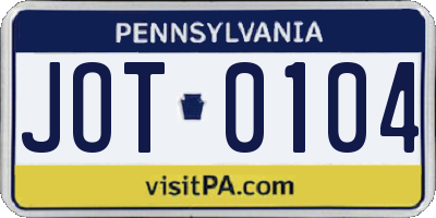 PA license plate JOT0104