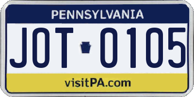 PA license plate JOT0105