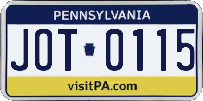 PA license plate JOT0115