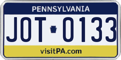 PA license plate JOT0133