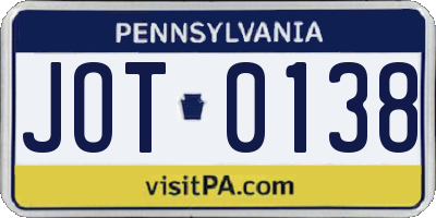 PA license plate JOT0138