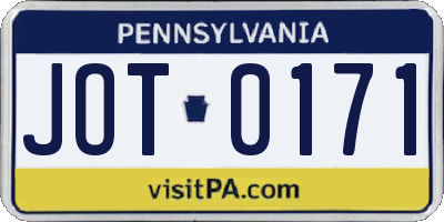 PA license plate JOT0171