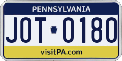 PA license plate JOT0180