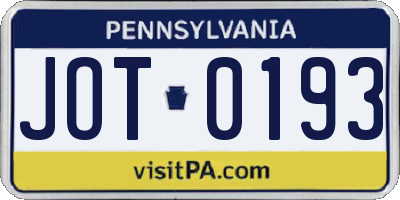 PA license plate JOT0193