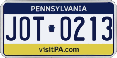 PA license plate JOT0213