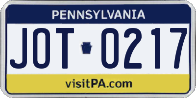 PA license plate JOT0217