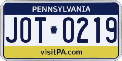 PA license plate JOT0219