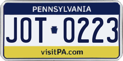 PA license plate JOT0223