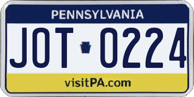 PA license plate JOT0224