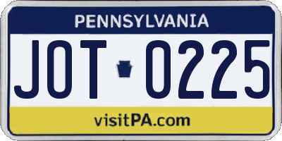PA license plate JOT0225