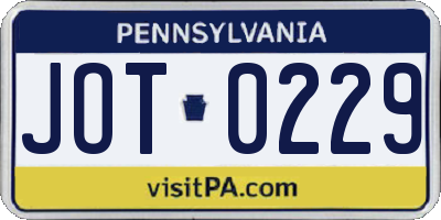 PA license plate JOT0229