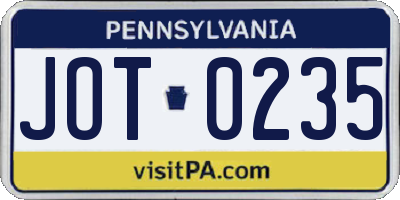 PA license plate JOT0235