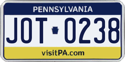 PA license plate JOT0238