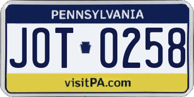 PA license plate JOT0258