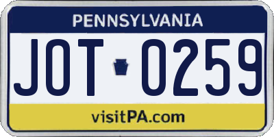 PA license plate JOT0259
