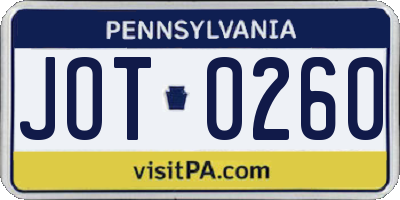 PA license plate JOT0260