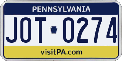 PA license plate JOT0274