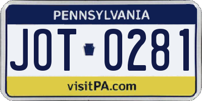 PA license plate JOT0281