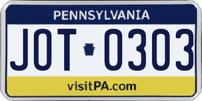 PA license plate JOT0303