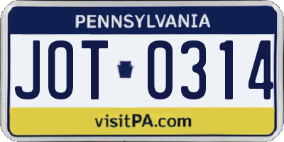 PA license plate JOT0314