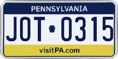 PA license plate JOT0315