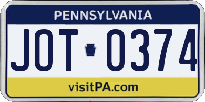 PA license plate JOT0374