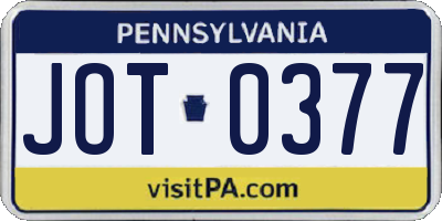 PA license plate JOT0377