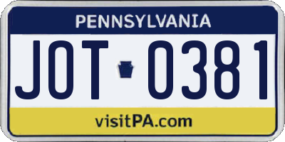 PA license plate JOT0381
