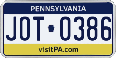 PA license plate JOT0386