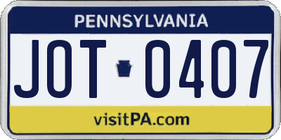 PA license plate JOT0407