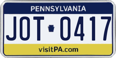 PA license plate JOT0417