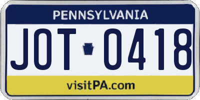 PA license plate JOT0418