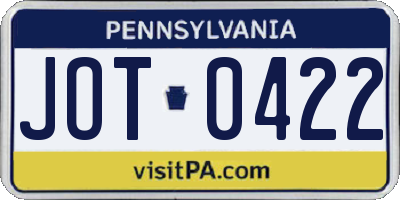 PA license plate JOT0422