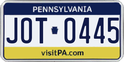 PA license plate JOT0445
