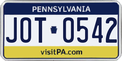 PA license plate JOT0542