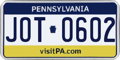 PA license plate JOT0602