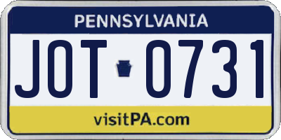 PA license plate JOT0731