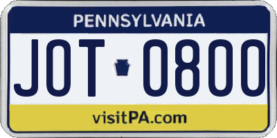 PA license plate JOT0800