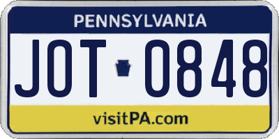 PA license plate JOT0848
