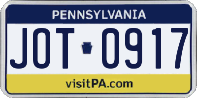 PA license plate JOT0917