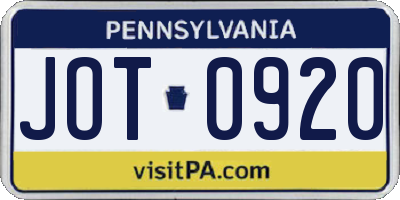 PA license plate JOT0920