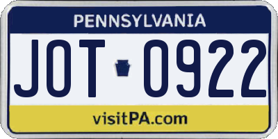 PA license plate JOT0922
