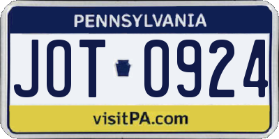 PA license plate JOT0924