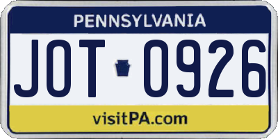 PA license plate JOT0926