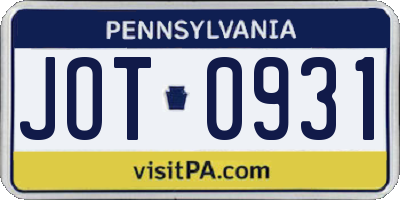 PA license plate JOT0931