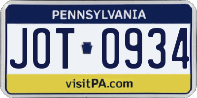 PA license plate JOT0934