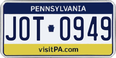 PA license plate JOT0949
